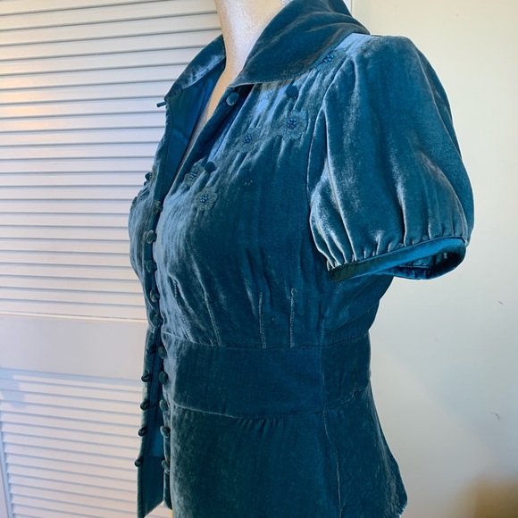 Anthropology cap sleeve Teal coat - Picture 2 of 6